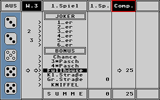 Kniffel atari screenshot
